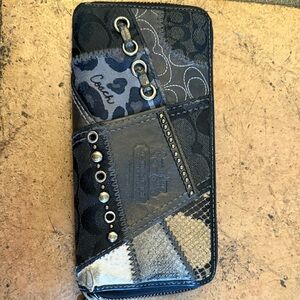 Coach Black Patchwork Zip Around Wallet